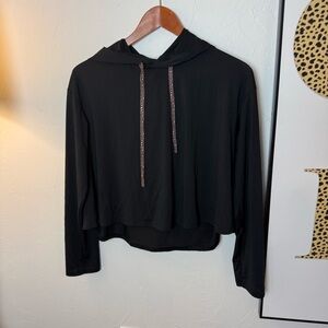 Fabletics Black Mesh Hoodie w/ Leopard Trim | Size Small